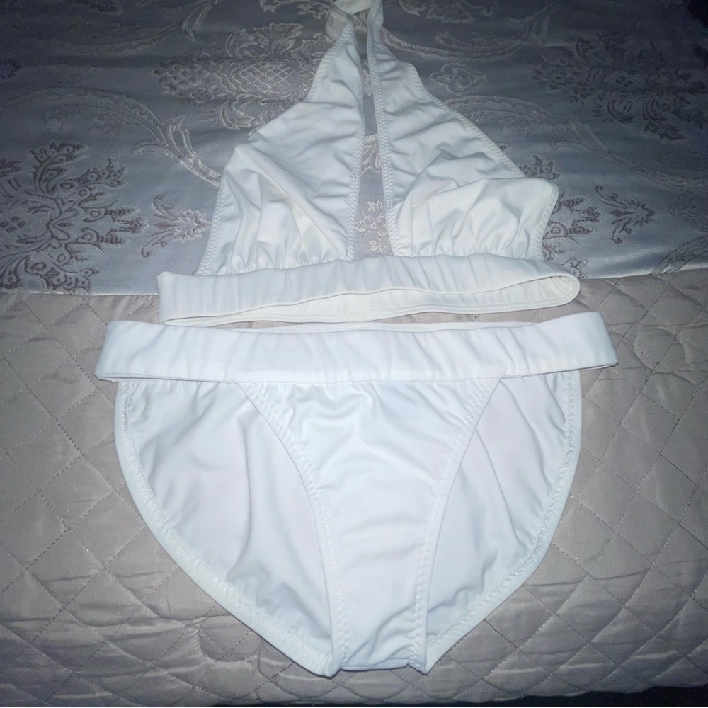 Norma Kamali White Halter Bikini Set